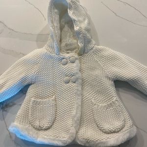 Mayoral ivory knit and faux fur hooded jacket